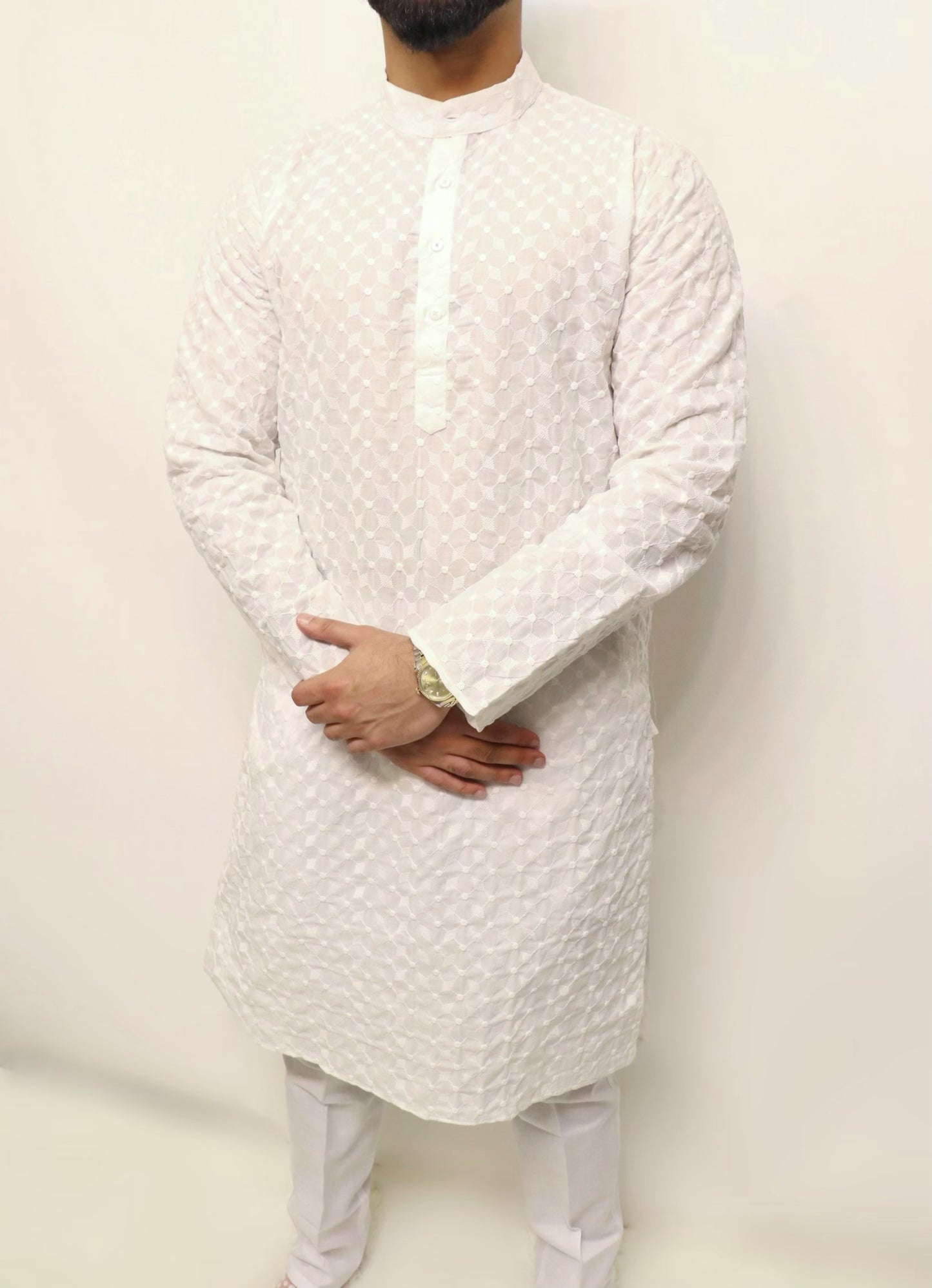 White cotton chikankari kurta set