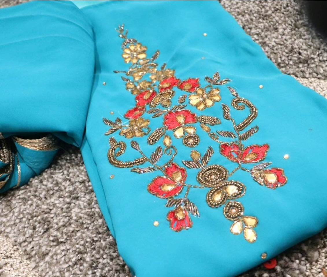 Turquoise outwear three piece - Selina Habibti Attire