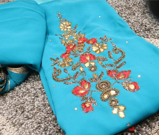 Turquoise outwear three piece - Selina Habibti Attire