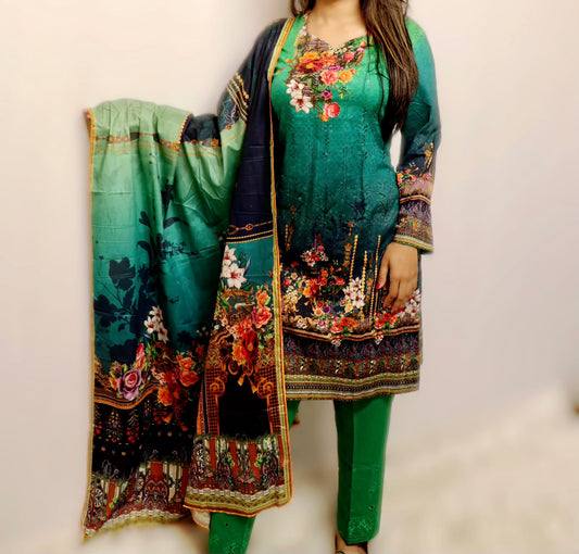 Green embroidery lawn suit