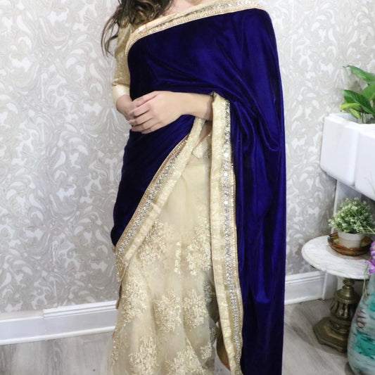 Velvet half and half saree - Selina Habibti Attire