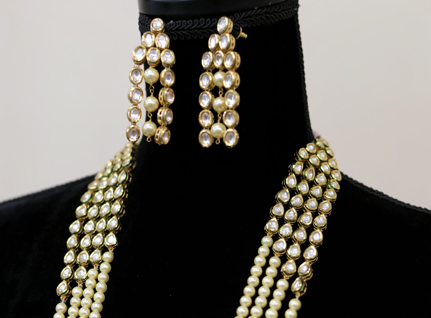 Bridal kundan pearl long necklace set