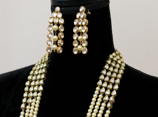 Bridal kundan pearl long necklace set