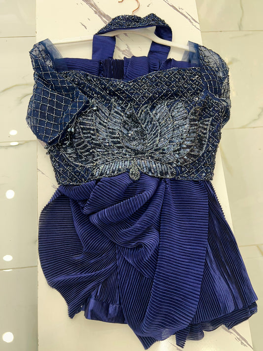 Navy blue ready silk saree