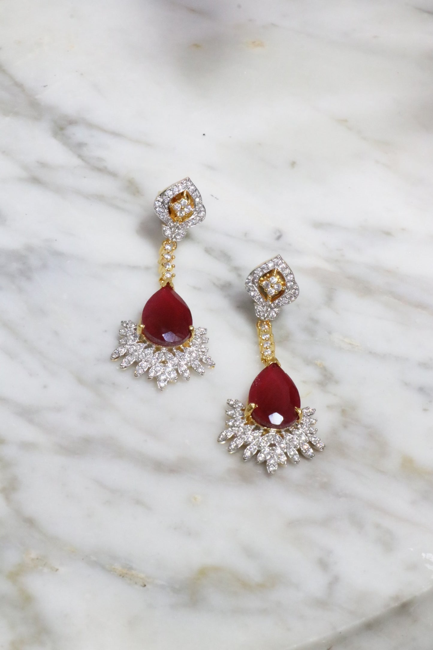 Red ruby diamond cut earrings - Selina Habibti Attire