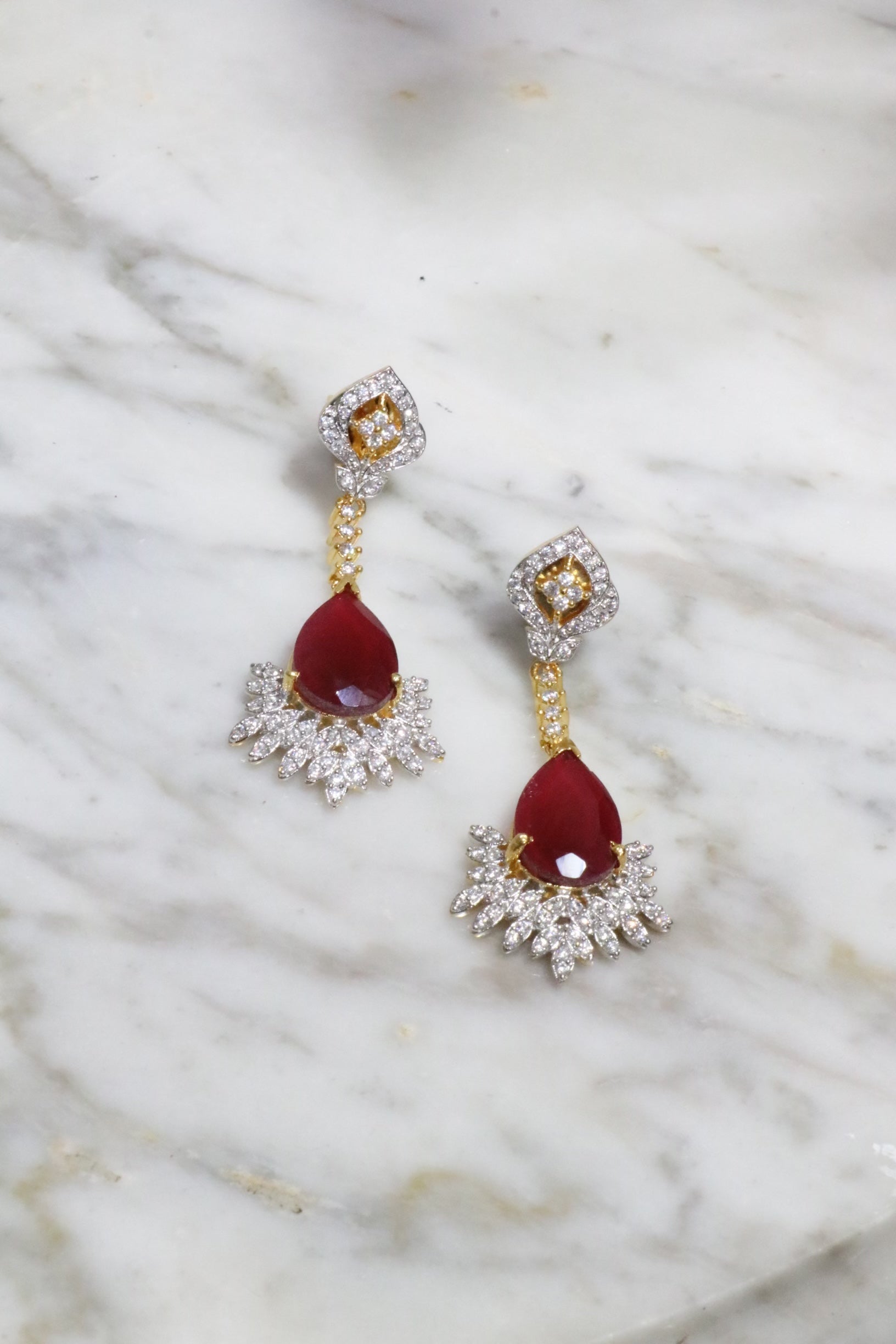 Red ruby diamond cut earrings - Selina Habibti Attire