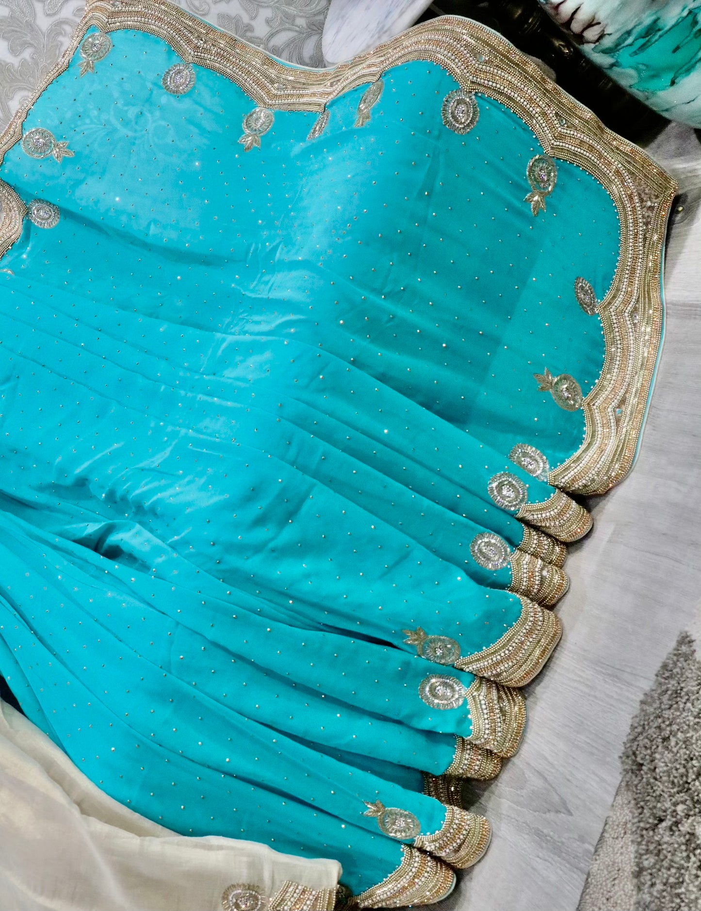 Heavy stone work georgette saree - Selina Habibti Attire