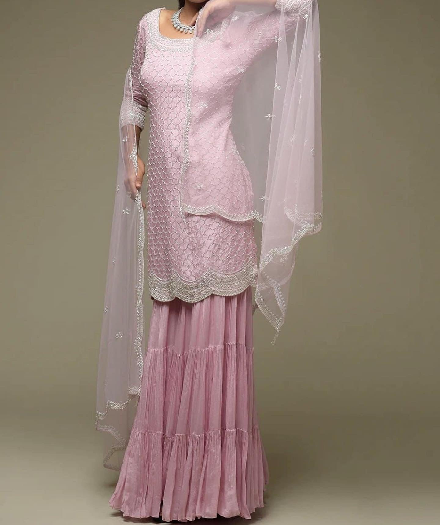 Pink layered sharara suit