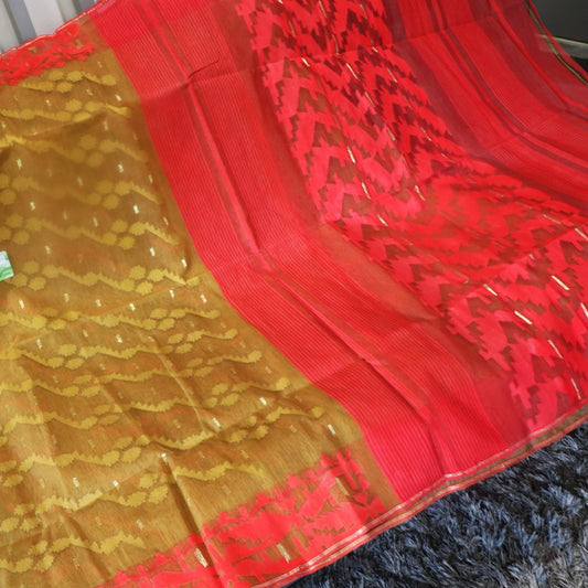 Traditional dhakai Jamadani mustard red
