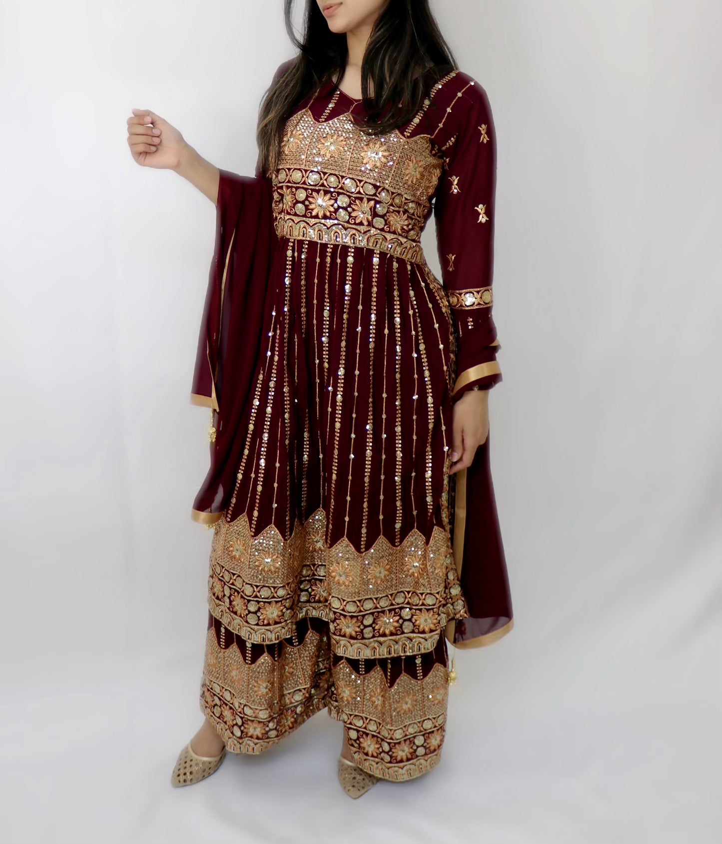 Maroon sequence naira cut suit
