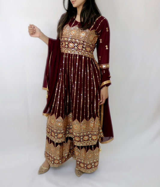 Maroon sequence naira cut suit