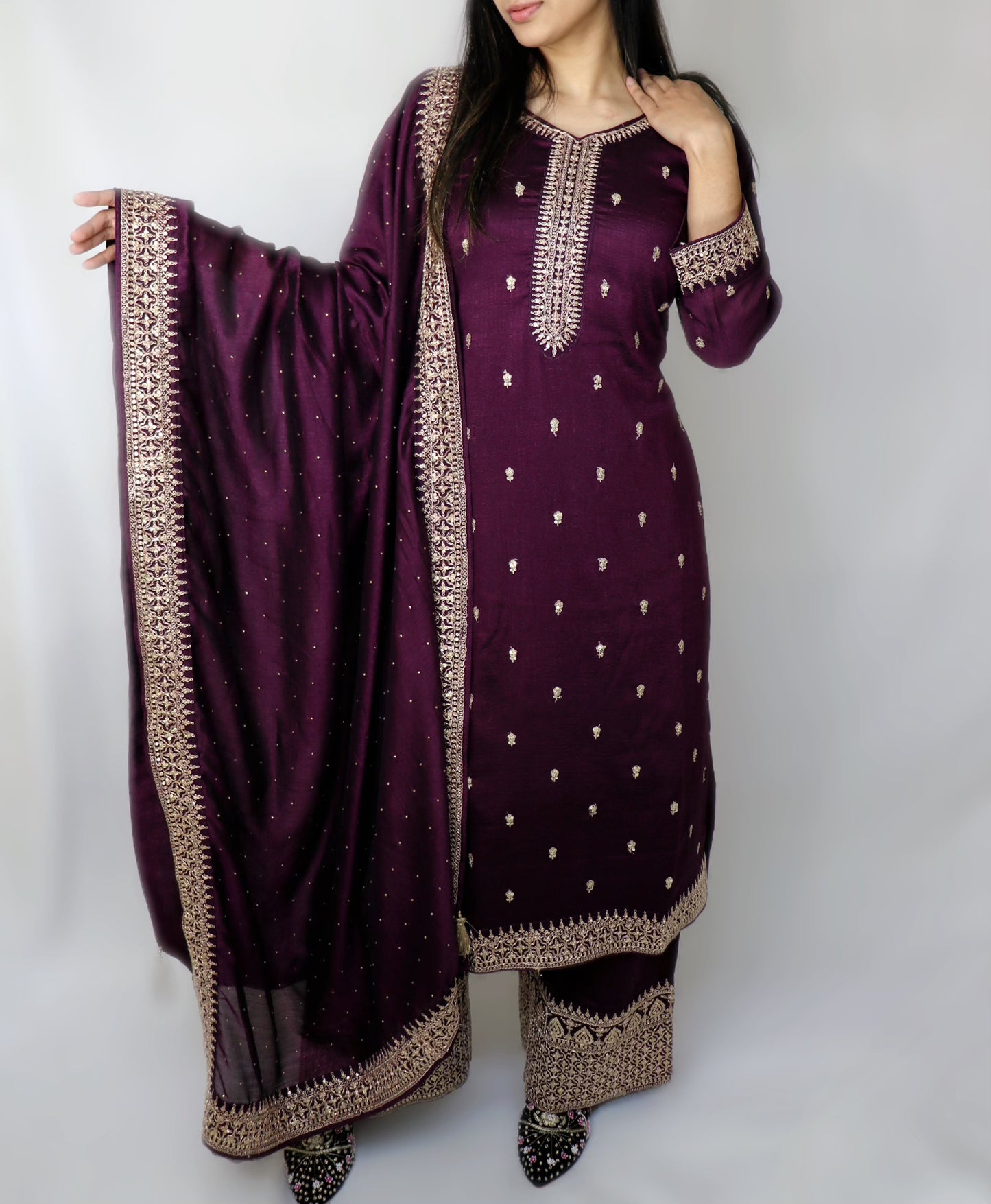 Purple silk palazzo suit