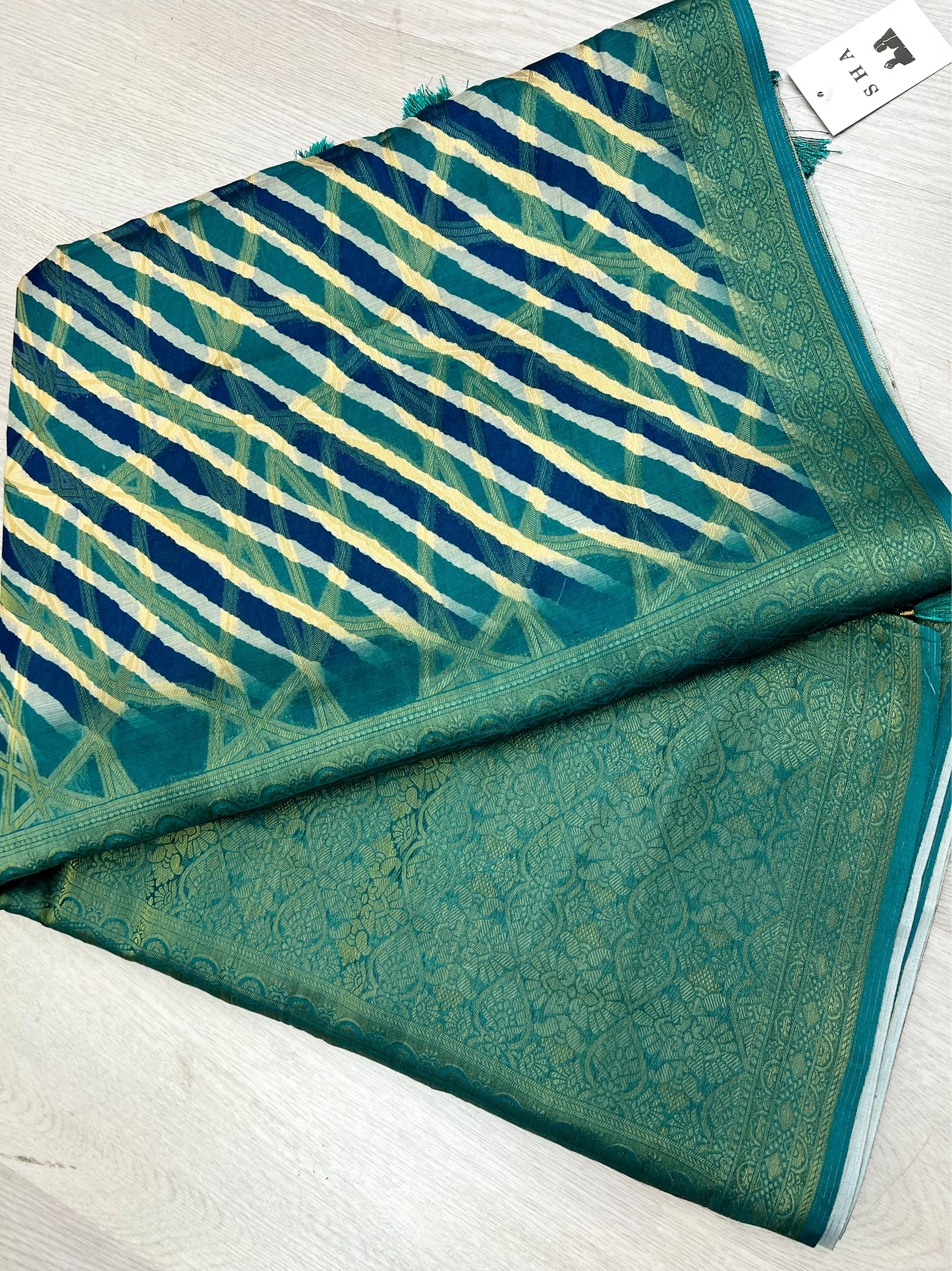 Blue strip banarasi saree