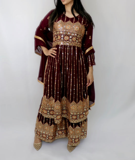Maroon sequence naira cut suit