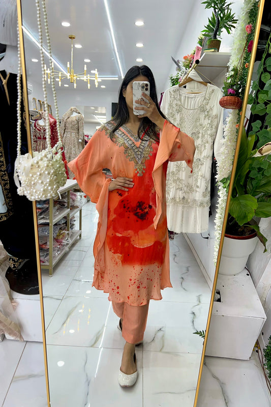 Orange hand boutiques kaftan set