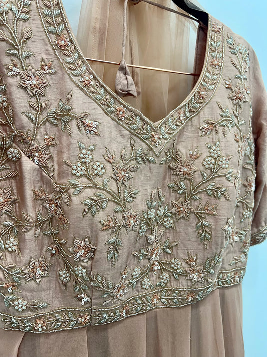 Nude peach layered gharara suit