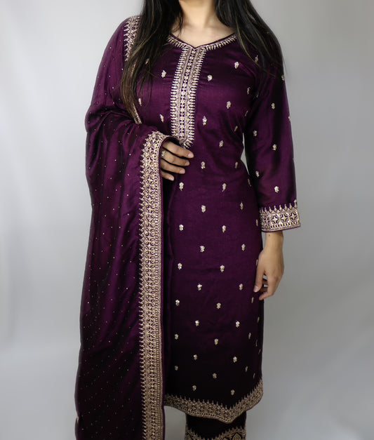 Purple silk palazzo suit