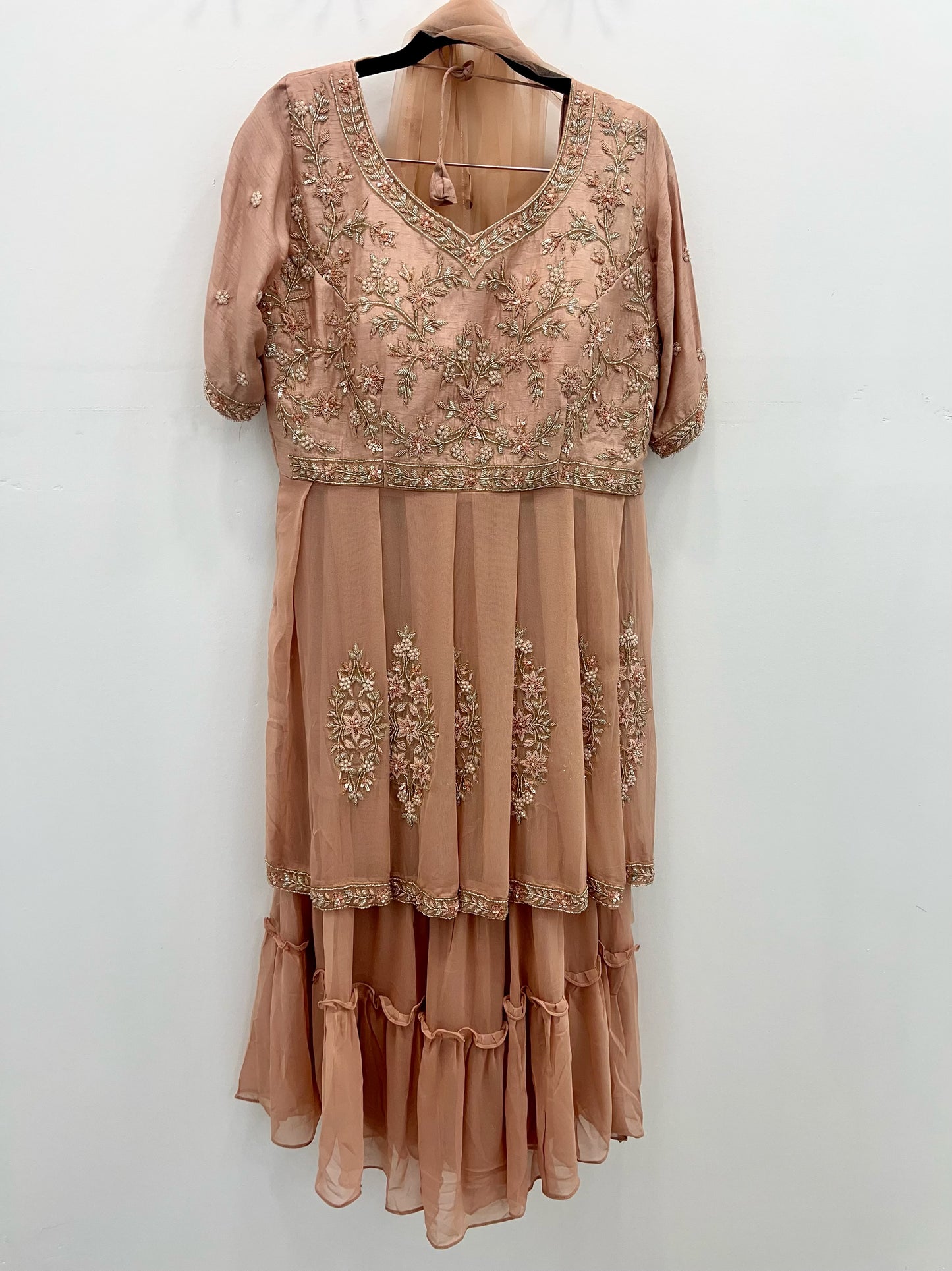 Nude peach layered gharara suit