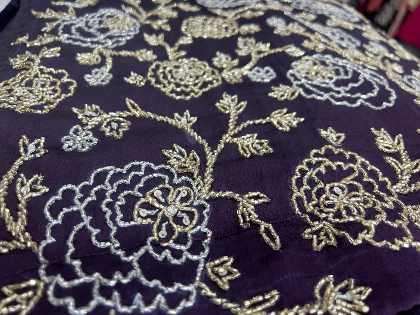 Deep plum all hand bead sharara suit