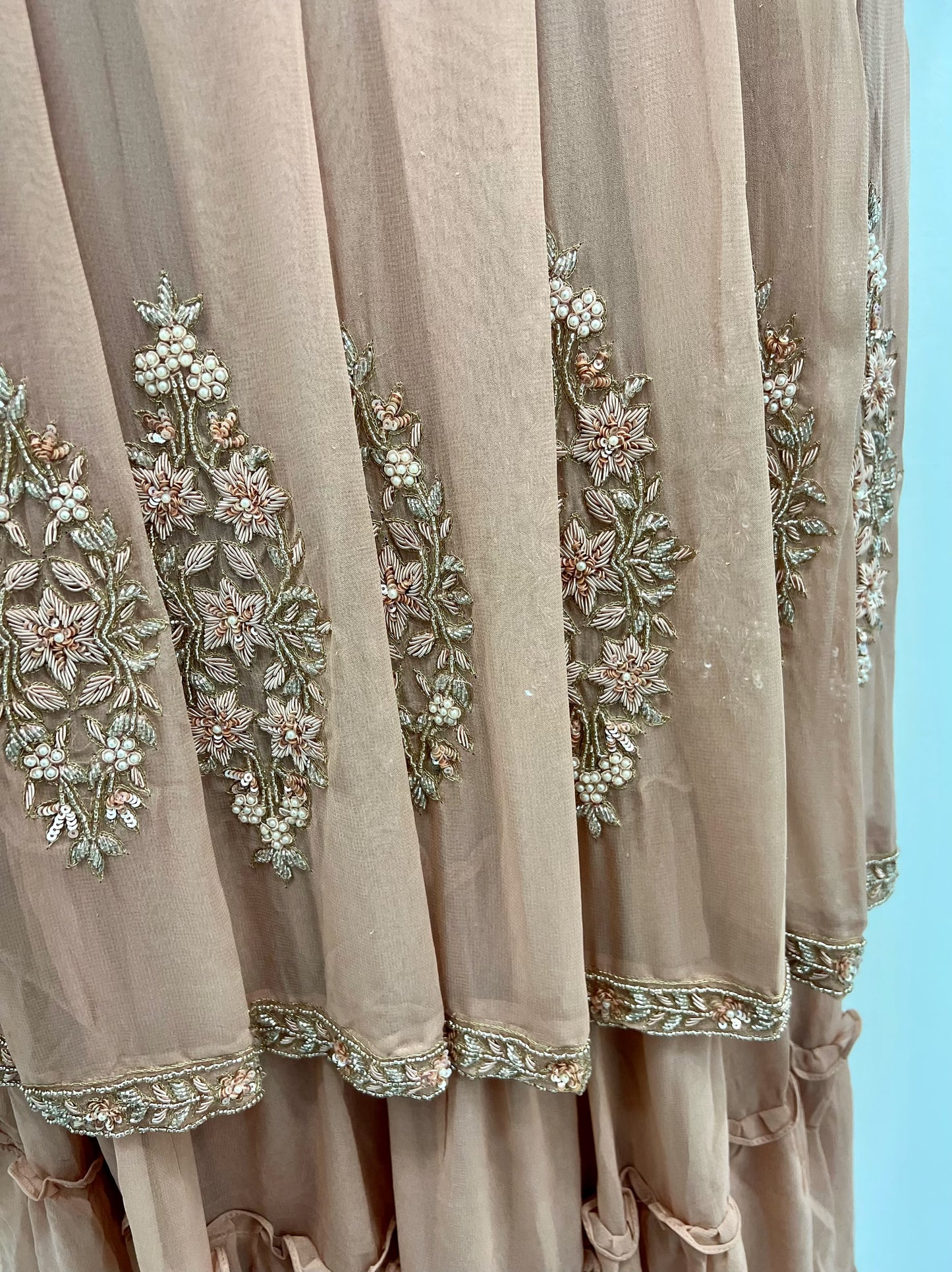 Nude peach layered gharara suit