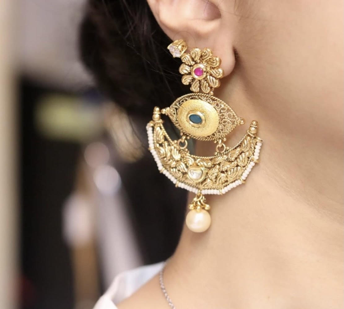 Gold plated evil eye earrings - Selina Habibti Attire