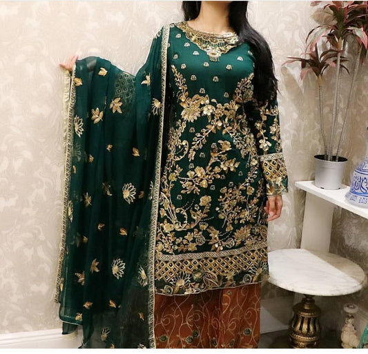 Emerald Three piece suit - Selina Habibti Attire