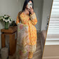 Orange print lawn embroidered suit with chiffon duppata