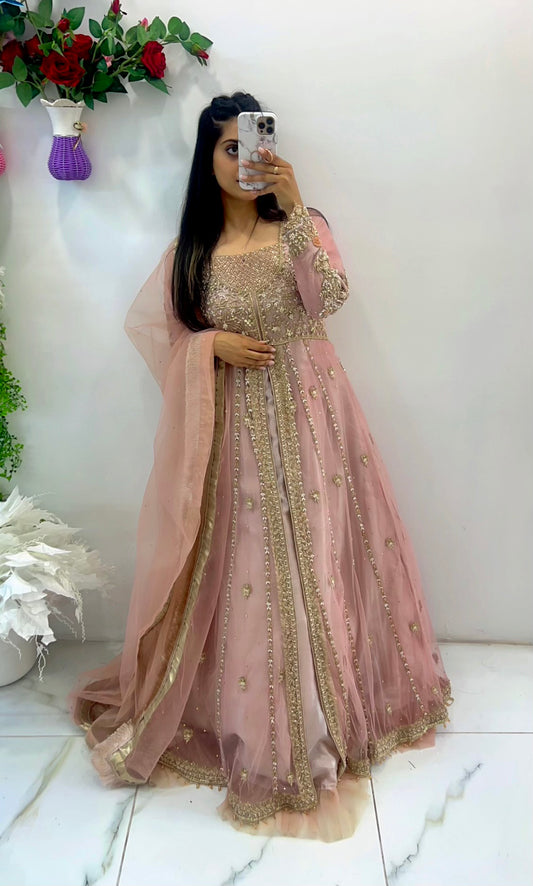 Pink bridal maxi gown suit