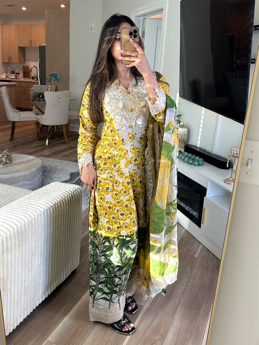 Yellow & green lawn suit