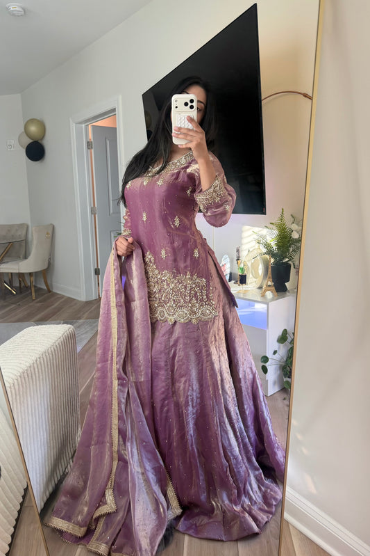 Lavender silk tissue lehenga