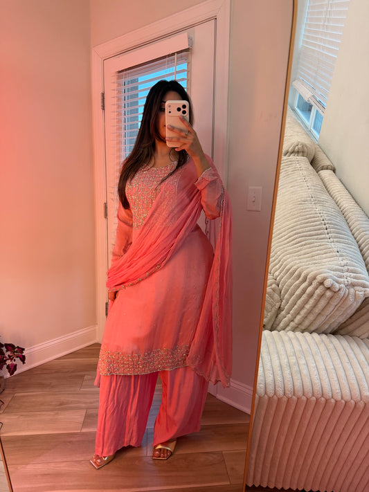 Light pink & silver silk suit