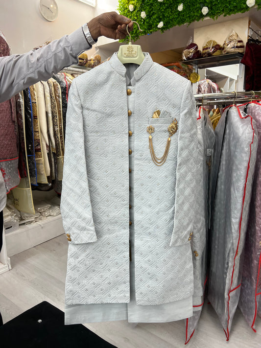 Grey jacket style sherwani set