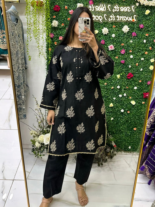 Black embroidered coord set