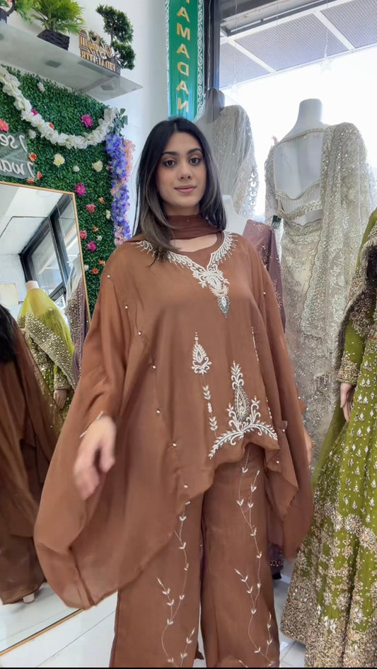 Brown kaftan three piece