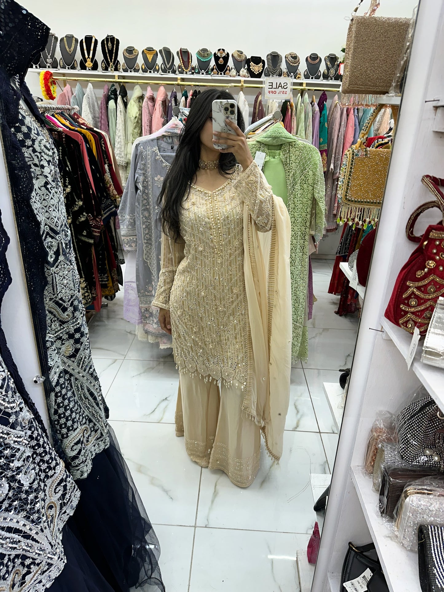 Cream heavy hand work suit