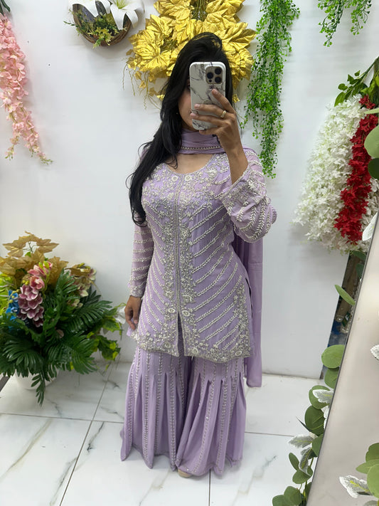 Lavender party wear silk gharara