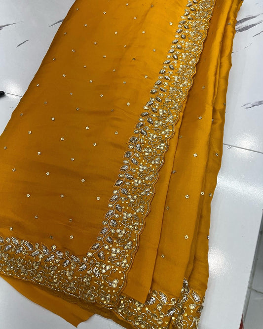 Mustard yellow silk saree