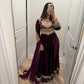 Plum velvet stone work maxi suit