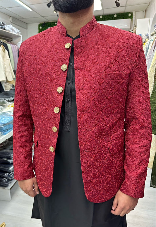 Dark red embroidered prince coat