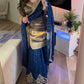 Deep royal blue Banarasi fancy wide leg suit