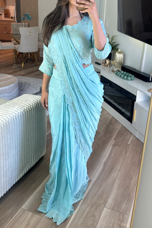 Light teal ready saree