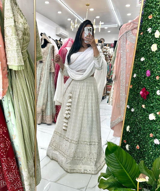 White party wear lehenga