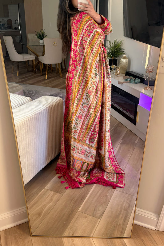 Pure hand look pure silk saree with stone work