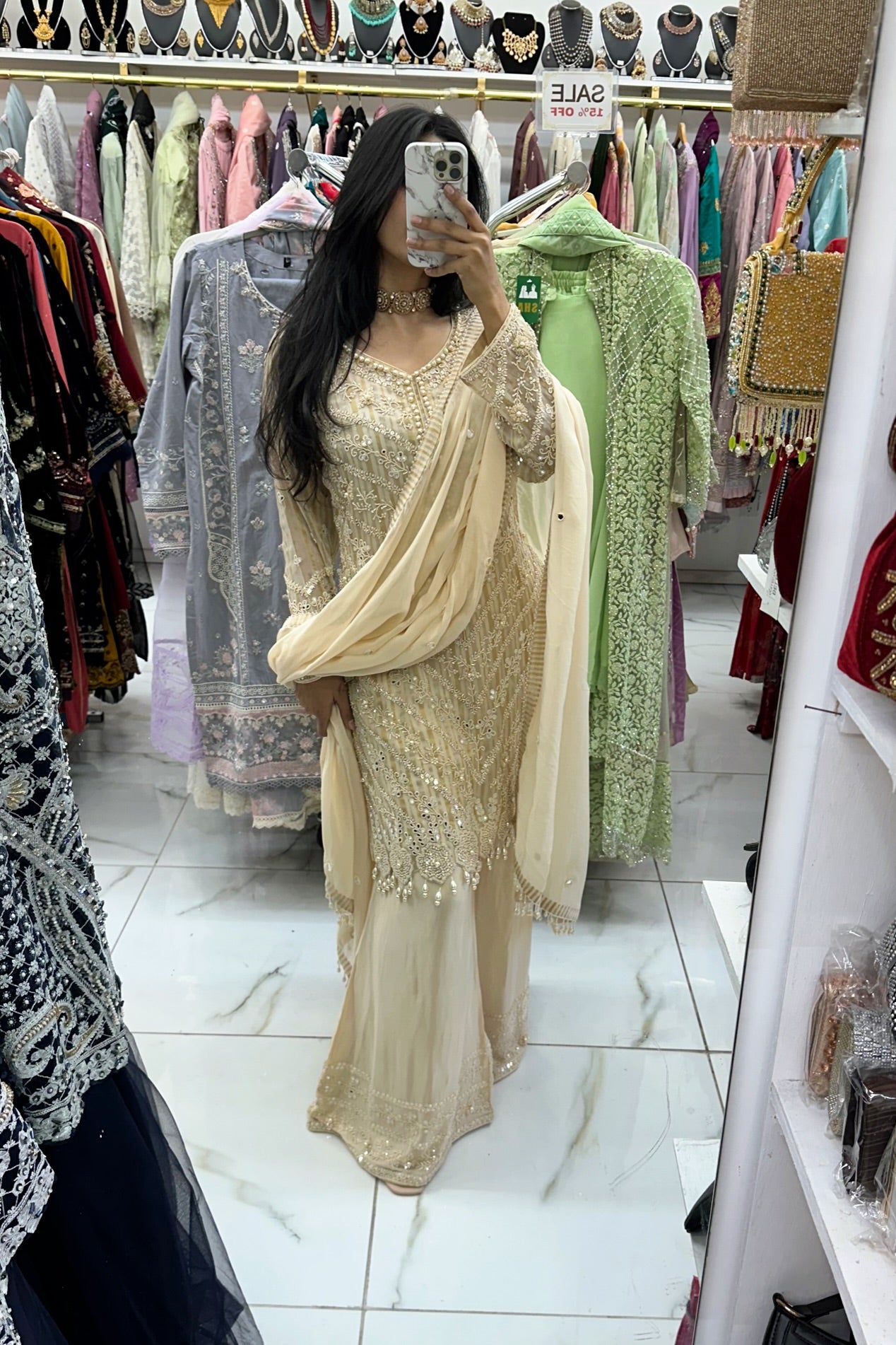 Cream heavy hand work suit