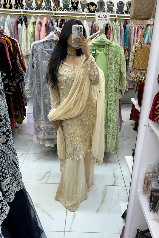 Cream heavy hand work suit