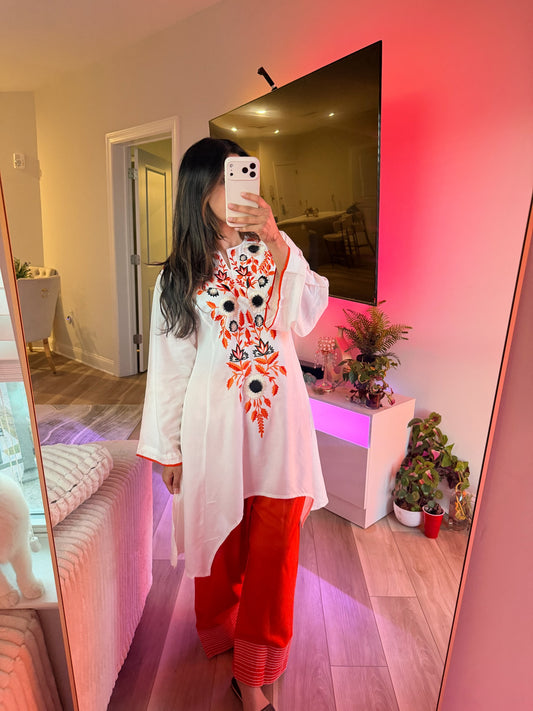 White & orange farshi salwar two piece set