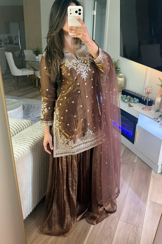 Rust brown gold suit