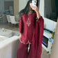 Satin silk maroon short kameez suit