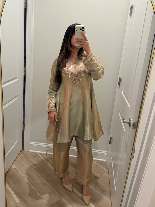 Multi gold tone hand work two piece