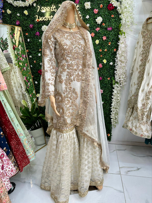 White bridal gharara suit